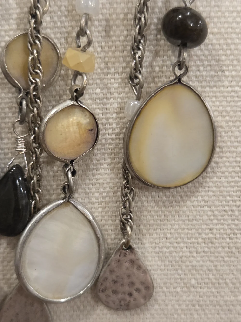 Chico's Black and Cream Multi-Drop Pendant Bib Necklace